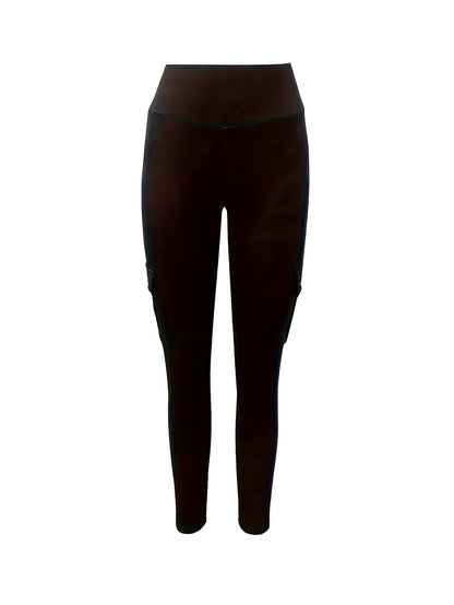 1pc High-Waisted Cargo Pocket Yoga Pants, Stretchy Skinny Sports Leggings, Quick-Dry Running Workout Pants, Butt Lifting, Street Style, Women's Fitness Trousers