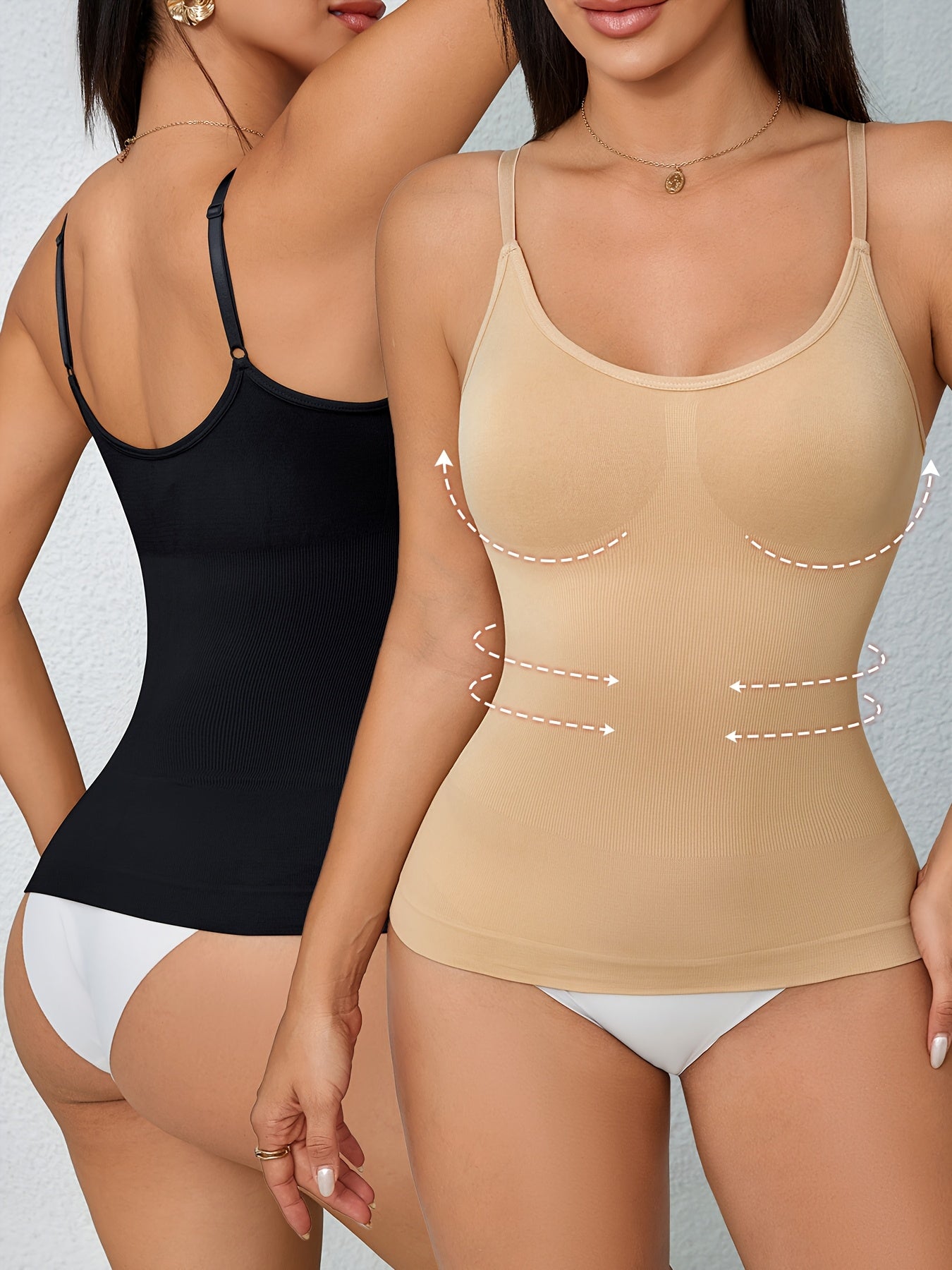 2pcs Women'S Waist Cinching Tank Top, Tight Fitting Waist Cinching Body Shaping Sleeveless Top With Adjustable Shoulder Straps, Body Shaping Tank Top