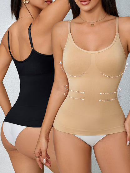 2pcs Women'S Waist Cinching Tank Top, Tight Fitting Waist Cinching Body Shaping Sleeveless Top With Adjustable Shoulder Straps, Body Shaping Tank Top