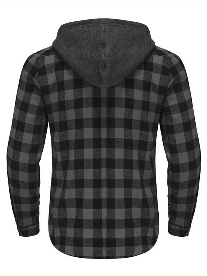 3 Pack Flannel Shirt for Men Long Sleeve Plaid Hoodie Shirt Casual Button Shirt Hooded Fall Jacket with Pocket