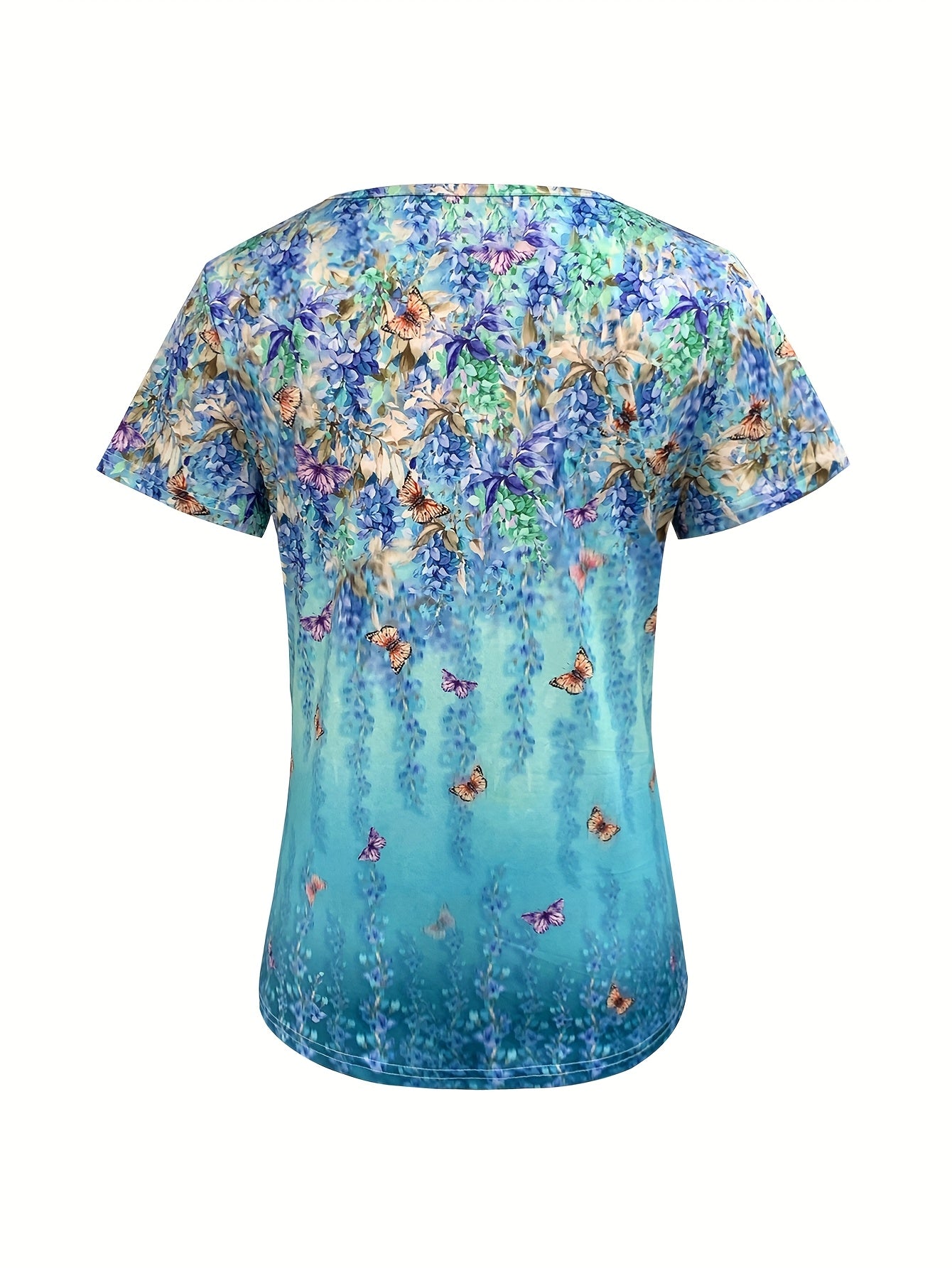 Spring And Summer Butterfly Print Retro Short Sleeve T-shirt[Directional]