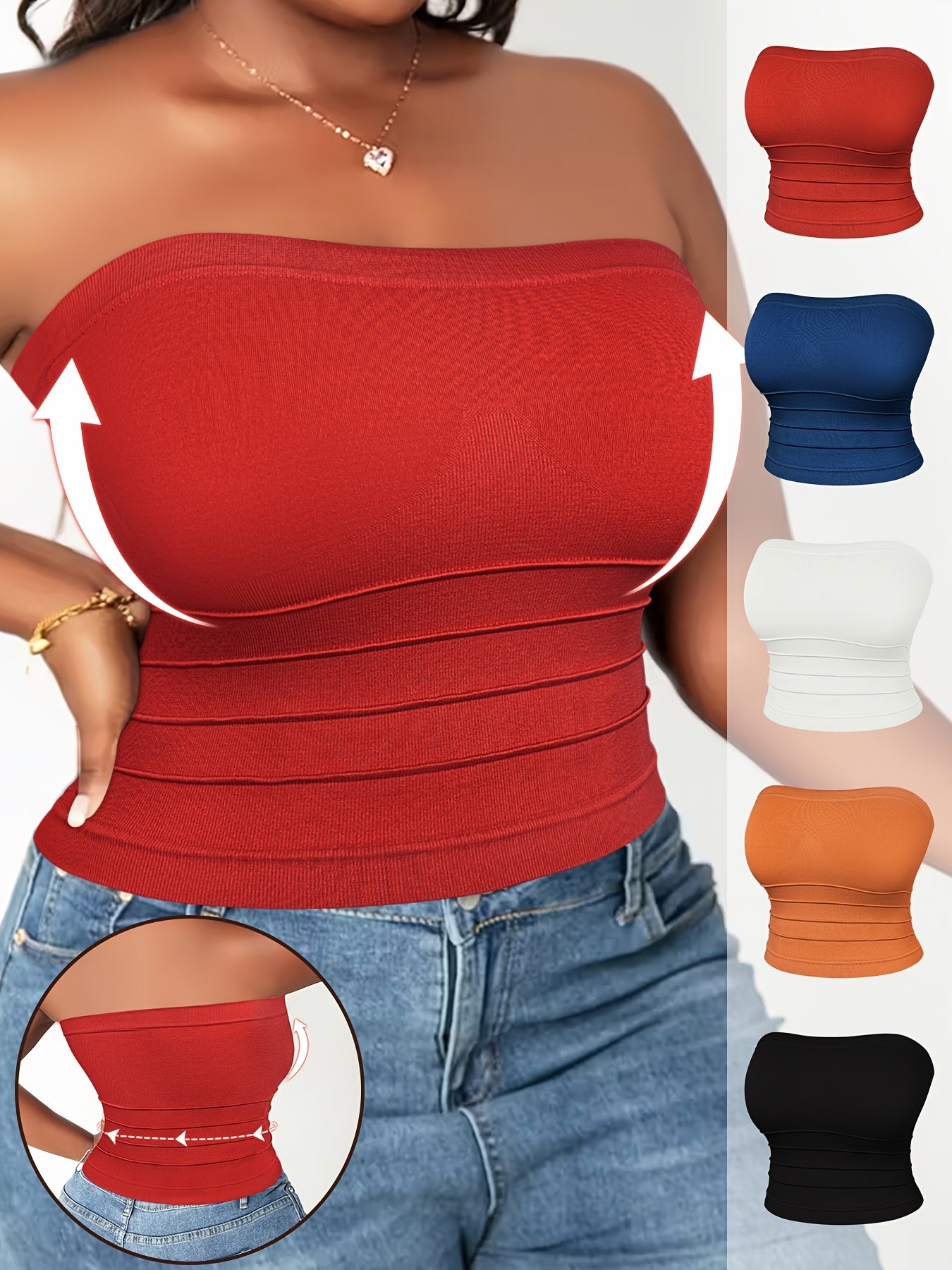 5pcs Set 2026 Spring-summer New Women's Large-size Waist-shaping Comfortable Breathable Bandeau, High-elasticity Slim Fit, Suitable for Office, Parties, And Casual Daily Wear.
