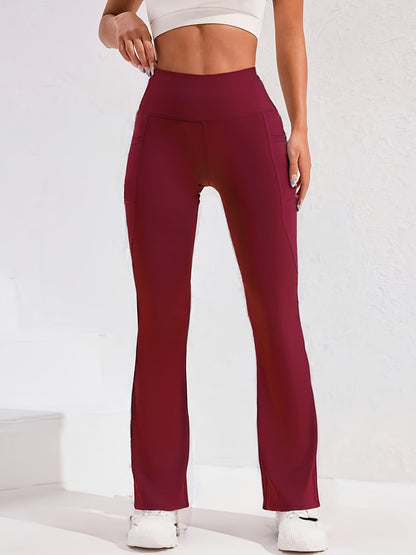 4pcs Women'S High Waist Bell Bottoms - Quick-Dry Tummy Control Butt Lifting Flare Leggings with Pockets, Casual Workwear Style, Solid Color, Fall/Winter Fashion, Comfortable & Stylish for Casual Attire, High Waisted Leggings, Winter Clothing, Flattering S