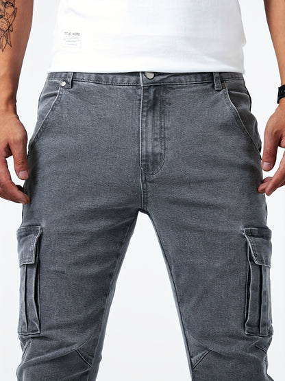 Slim Fit Multi Pocket Jeans, Men's Casual Street Style High Stretch Denim Pants for All Seasons Outdoor