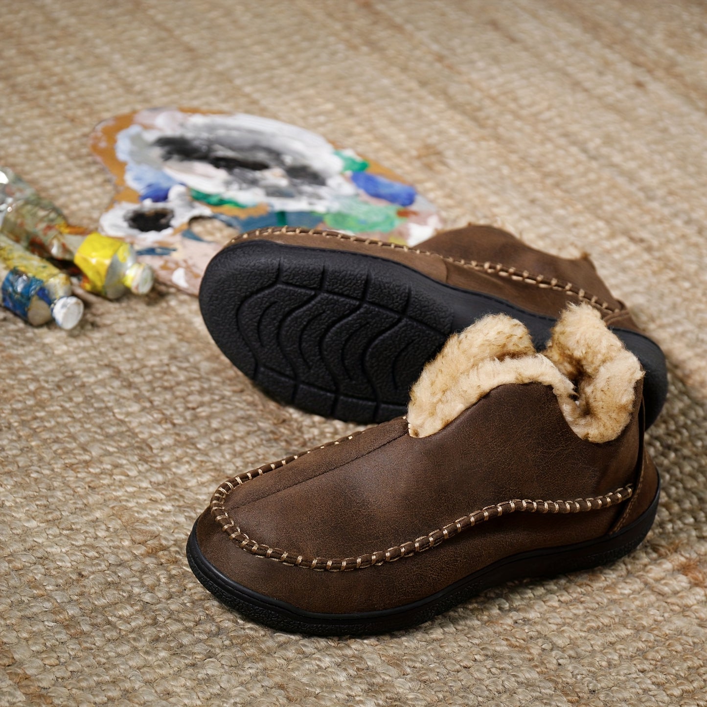 [Cozy Memory Foam Slippers] Wish Men's Moccasin Bootie Slippers with Cozy Memory Foam, Winter Warm Fuzzy Indoor Outdoor House Shoes