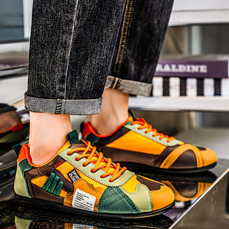 [Lightweight Sneakers for Men] Zhenyuezu Men's Lightweight Breathable Sneakers | All-Season Low-Top Lace-Up Shoes with Vibrant Color Block Design for Outdoor Hiking, Casual Streetwear & Daily Use - Durable Fashionable Christmas Gift