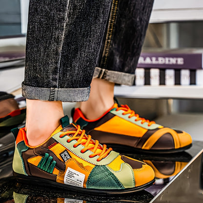 [Lightweight Sneakers for Men] Zhenyuezu Men's Lightweight Breathable Sneakers | All-Season Low-Top Lace-Up Shoes with Vibrant Color Block Design for Outdoor Hiking, Casual Streetwear & Daily Use - Durable Fashionable Christmas Gift