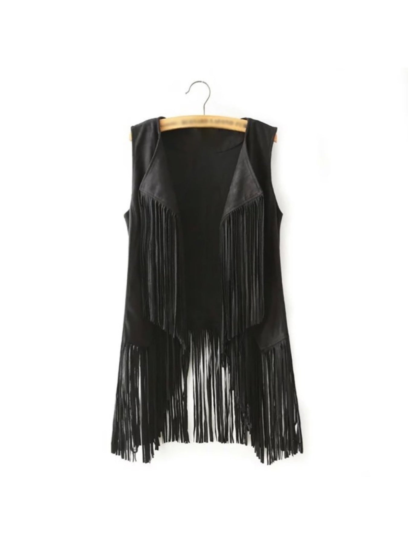 Women' Faux Suede Fringe Vest with Tassels - Western Cowgirl Jacket, Soft Flip-Collar Sleeveless Waistcoat Coat for All-Season Wear, Casual Outfits & Themed Events (Medieval Renaissance Fair) - Solid Color Plain Matching Outerwear
