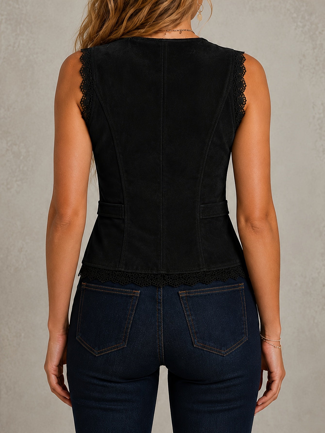 Women's Western Style V-Neck Vest Lace Trim Single-breasted Cowgirl Sexy Fashion Spicy Waist Cincined Punk Waistcoat
