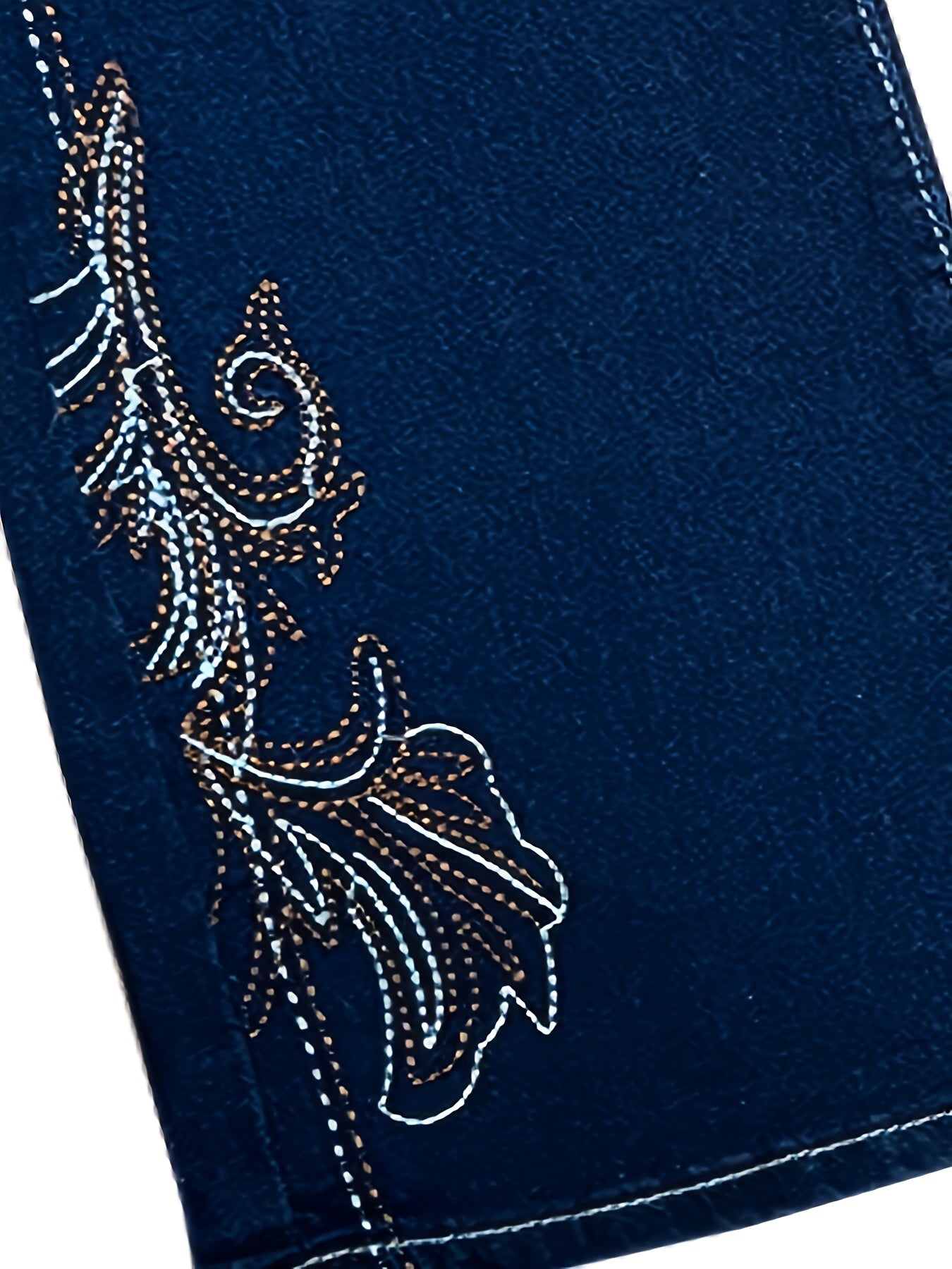 Women's Embroidered Bell-Bottom Stretch Mid to High Waist Blue Jeans