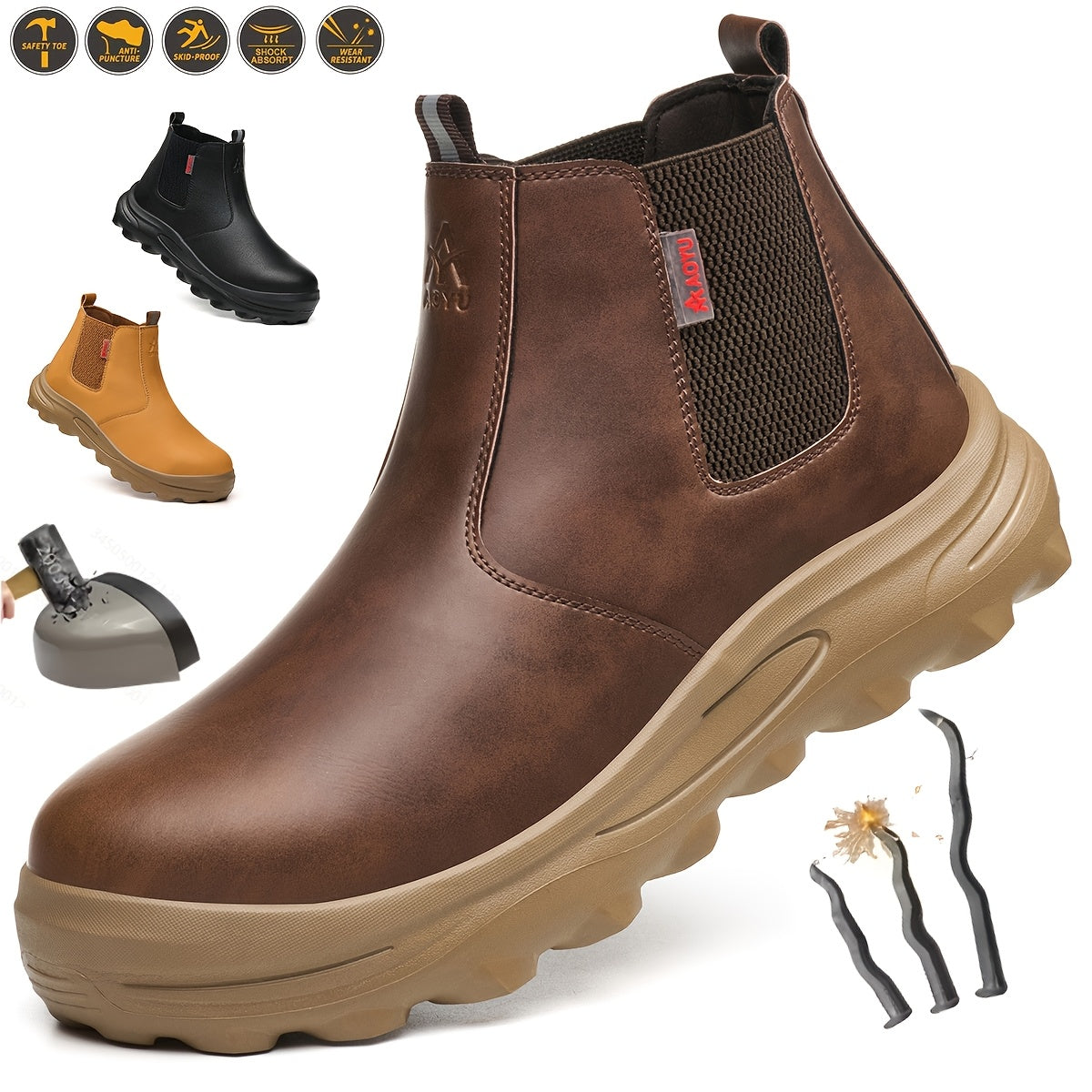 Men'S Work Shoes, All-Season Labor Shoes, Work Boots, Comfortable Fabric Insoles, Casual Outdoor Sneakers, Construction Boots