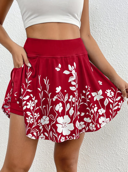 Women'S Summer Casual Solid Color High Waist Short Skirt Simple Floral Print Shorts Culottes With Pockets