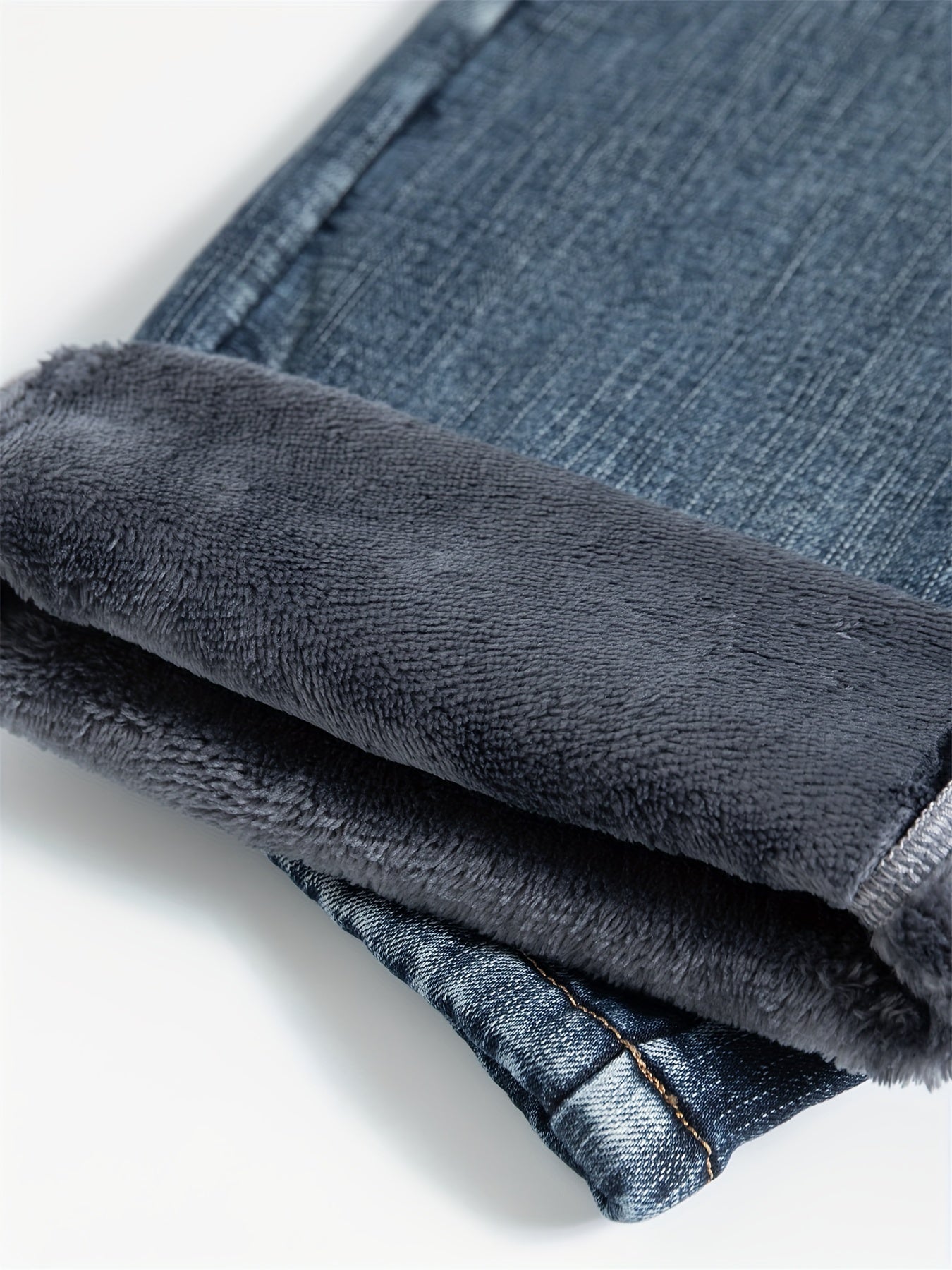 Men's Warm Fleece Stretch Jeans, Loose Casual Fleece Jeans, Straight Mid-waist Fashionable Versatile Jeans, Suitable For Daily, Business, Outdoor