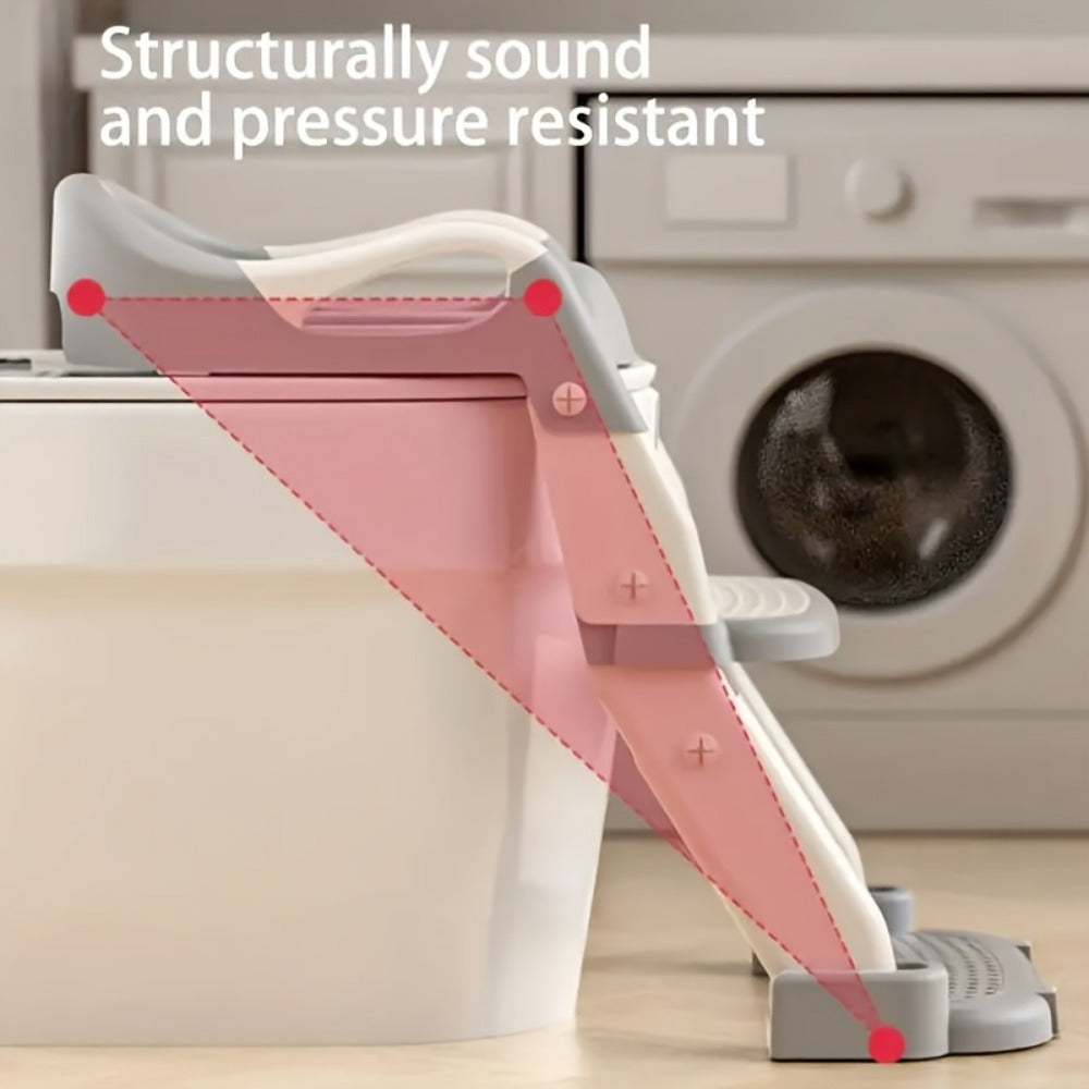 3-in-1 Toddler Potty Training Seat - Foldable Steps and Safety Harness