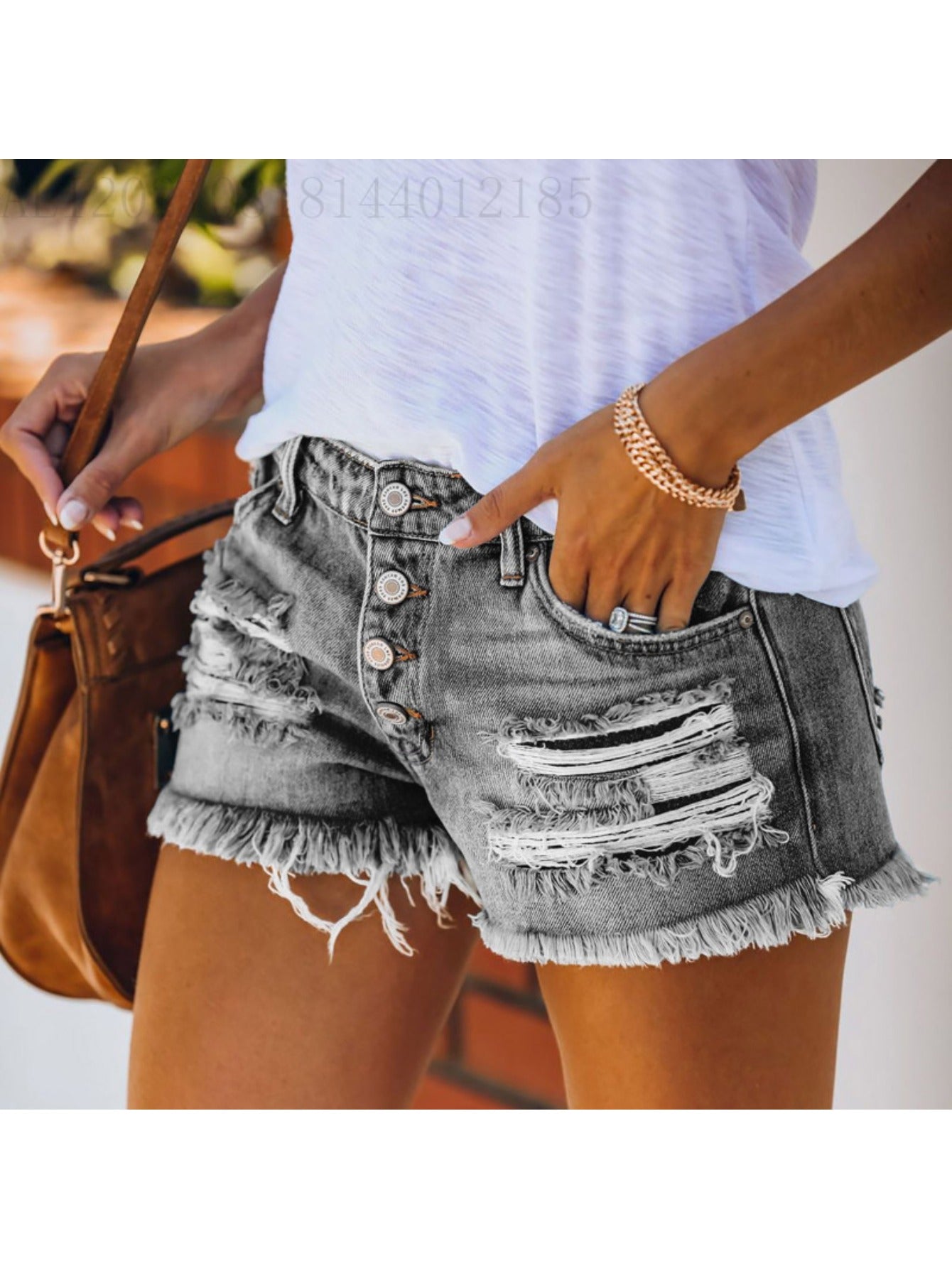 Women's Blue Denim High-Waist Denim Shorts - product view 13