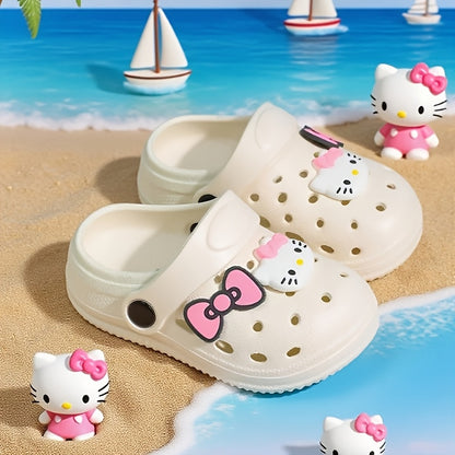 1 Pair Boys & Girls Sanrio Hollekitty KT Cat Slippers - Cute Thick-Soled Anti-Slip Sandals with Hollekitty & KT Cat Bow, Lightweight Indoor/Outdoor Beach Shoes for ( &) - Slip, Spring Summer Casual