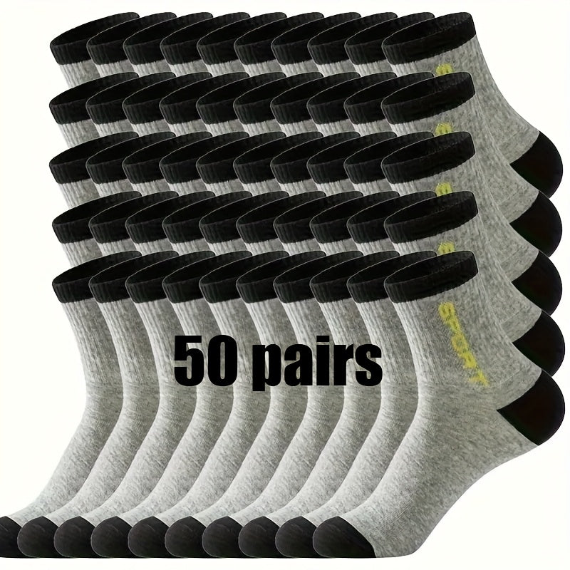 50 Pairs Of Socks, Men'S And Women'S Mid Length Socks, Breathable And Sweat Absorbing, Trendy Sports Long Socks