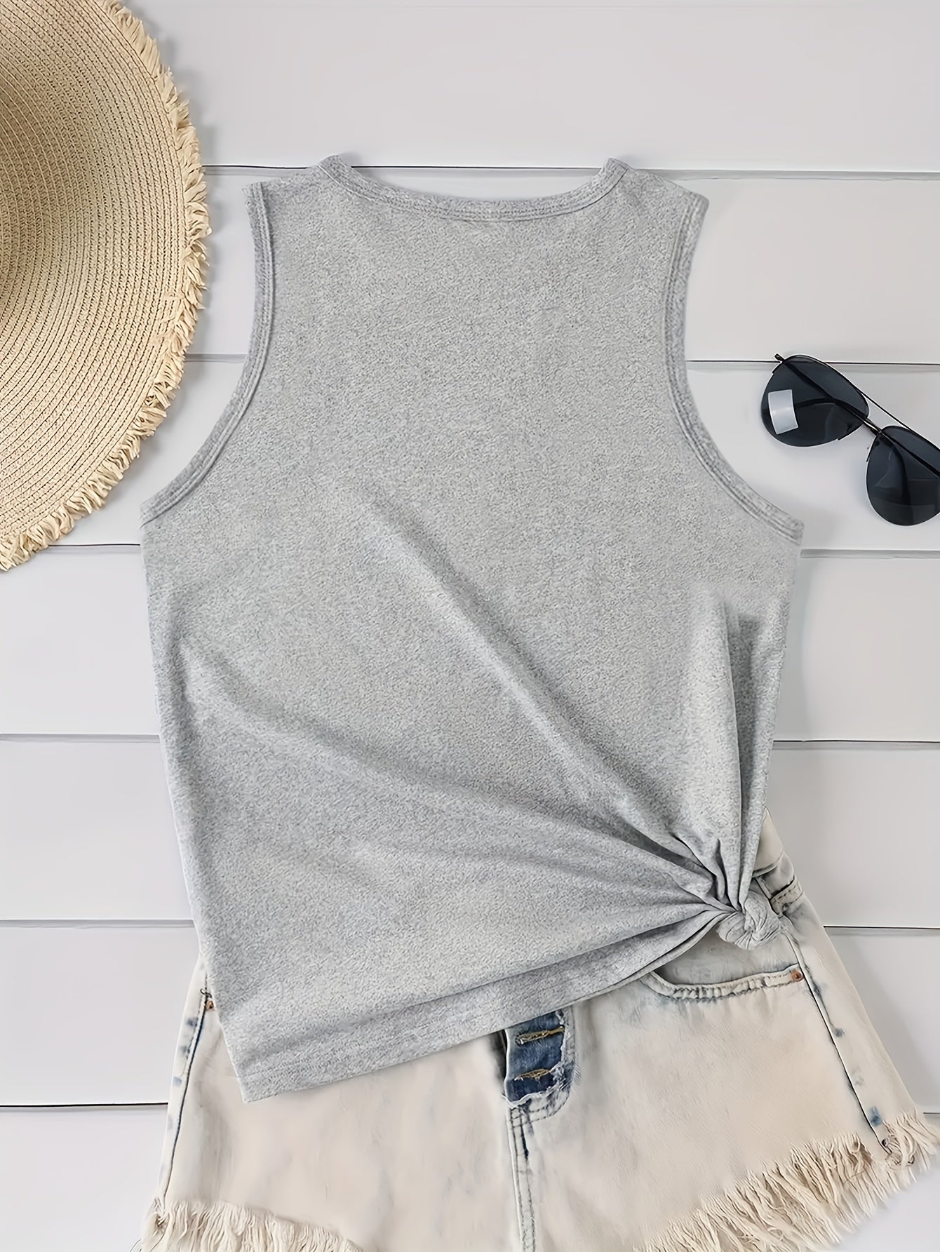 Sweet Style Round-Neck Vest, Printed Round-Neck Vest, Fashionable Design Pattern, Holiday Outfits Essential Summer Items for Women, Women'S Fashionable Summer T-Shirts