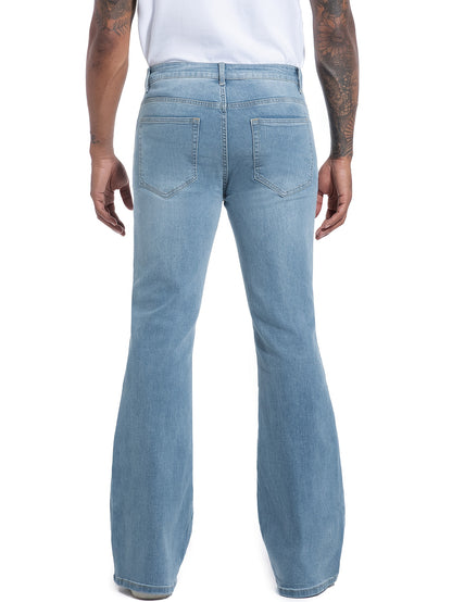 Men's Vintage 70s Retro Bell Bottom Jeans - Wide- Flare Pants with Mid-Stretch Blend, Beltless Suitable for Disco Parties, Night Out & Casual Attire, Machine Washable Mid-Rise Bottoms
