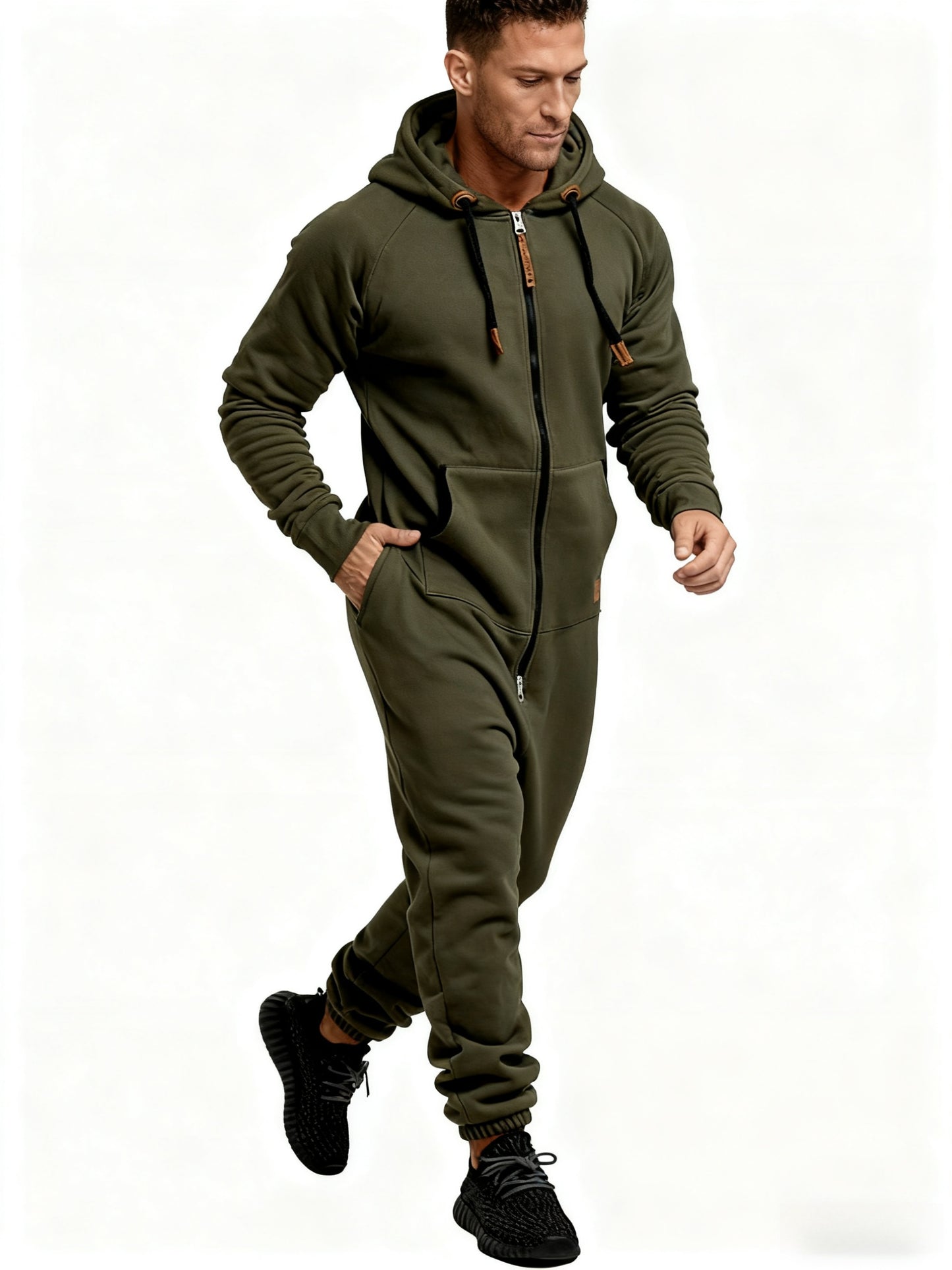 Autumn And Winter New Men's Hooded Jumpsuit, Pure Color Matching Fashionable Casual Jumpsuit, Coveralls, Essential for Home And Out, Is A Good Gift for People, Enjoy Discounts