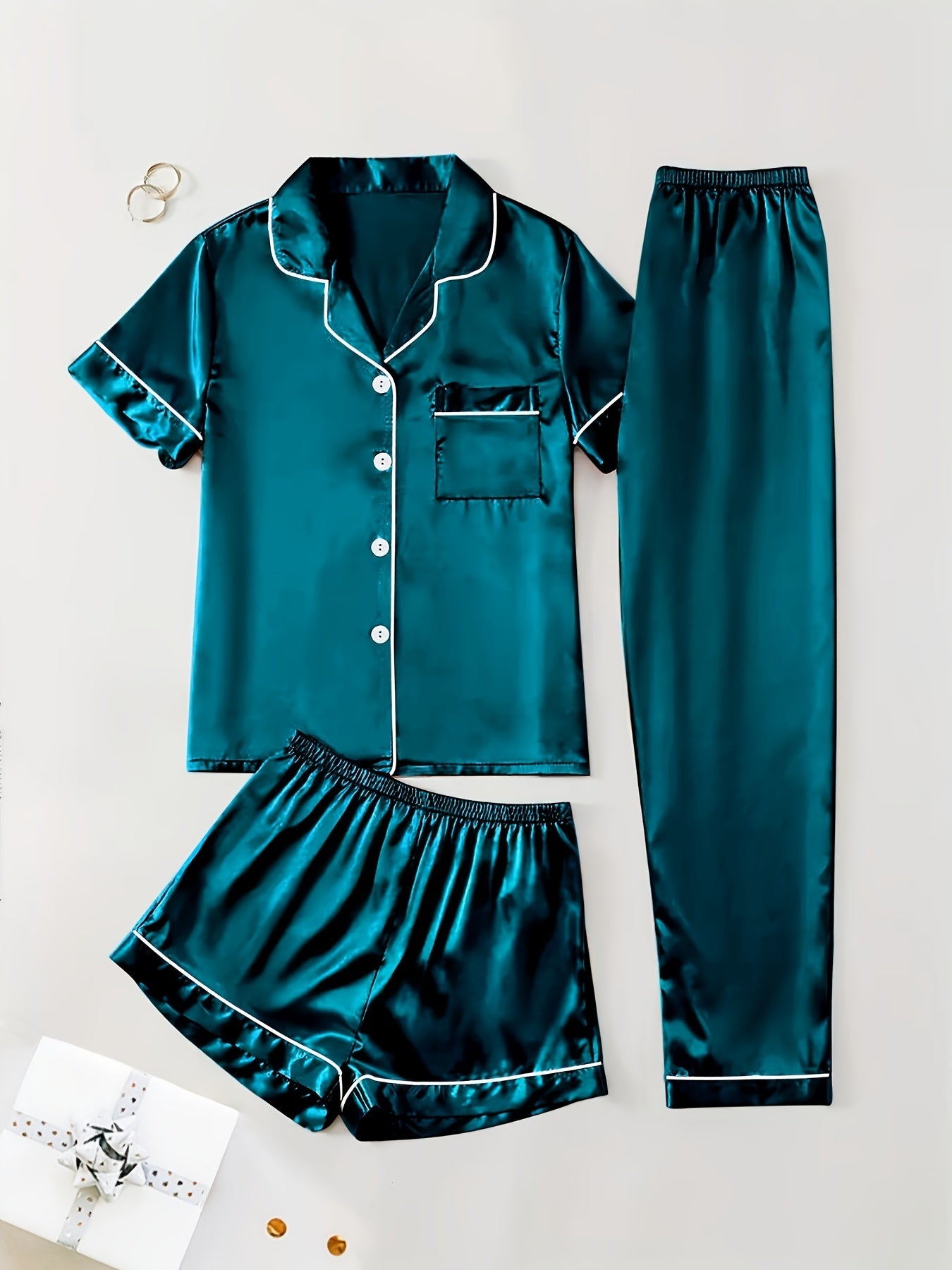 Women's Champagne Satin Short-Sleeve Pants - product view 5