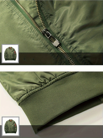 Men's Large Size Military Tactical Bomber Jacket - Army Air Force Pilot Winter Coat with Golden-Tone Zipper, Stand Collar & Full-Zip Front - Heavy-Duty Aviation-Ready Outerwear (Olive Green, Loose Fit) for Pilots & Collectors, PLUS SIZE, Casual Jacket For