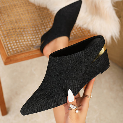 Women's Textured Fabric Pointed-toe Heels, One-foot Studded Mules, Comfortable Sandals, Thick Heels, Multi-color Simple And Portable, Casual Commuting Portable, Daily Wearable Women's Shoes, Women Shoes