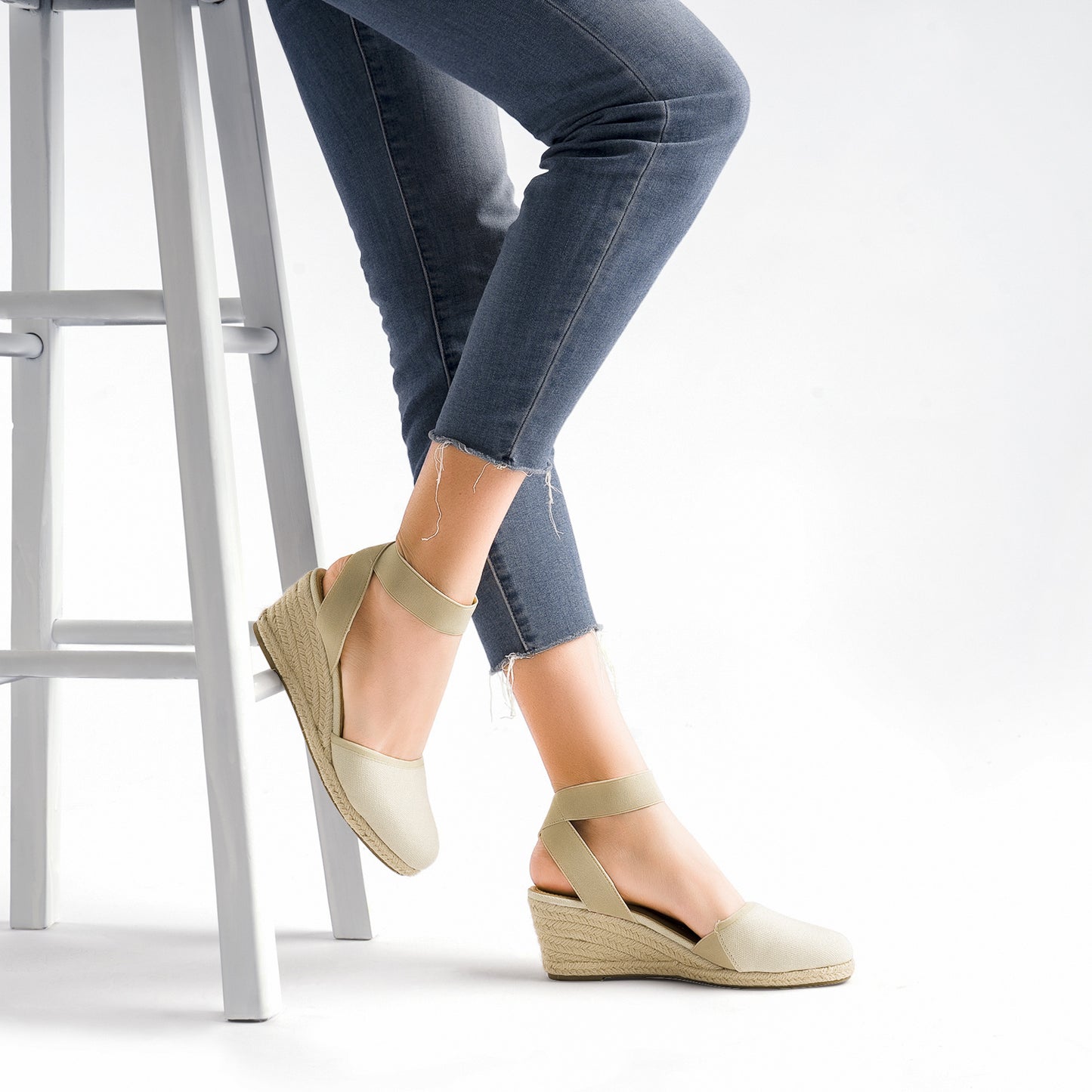 Women's Elastic Ankle Strap Espadrilles Wedge Pump Sandals
