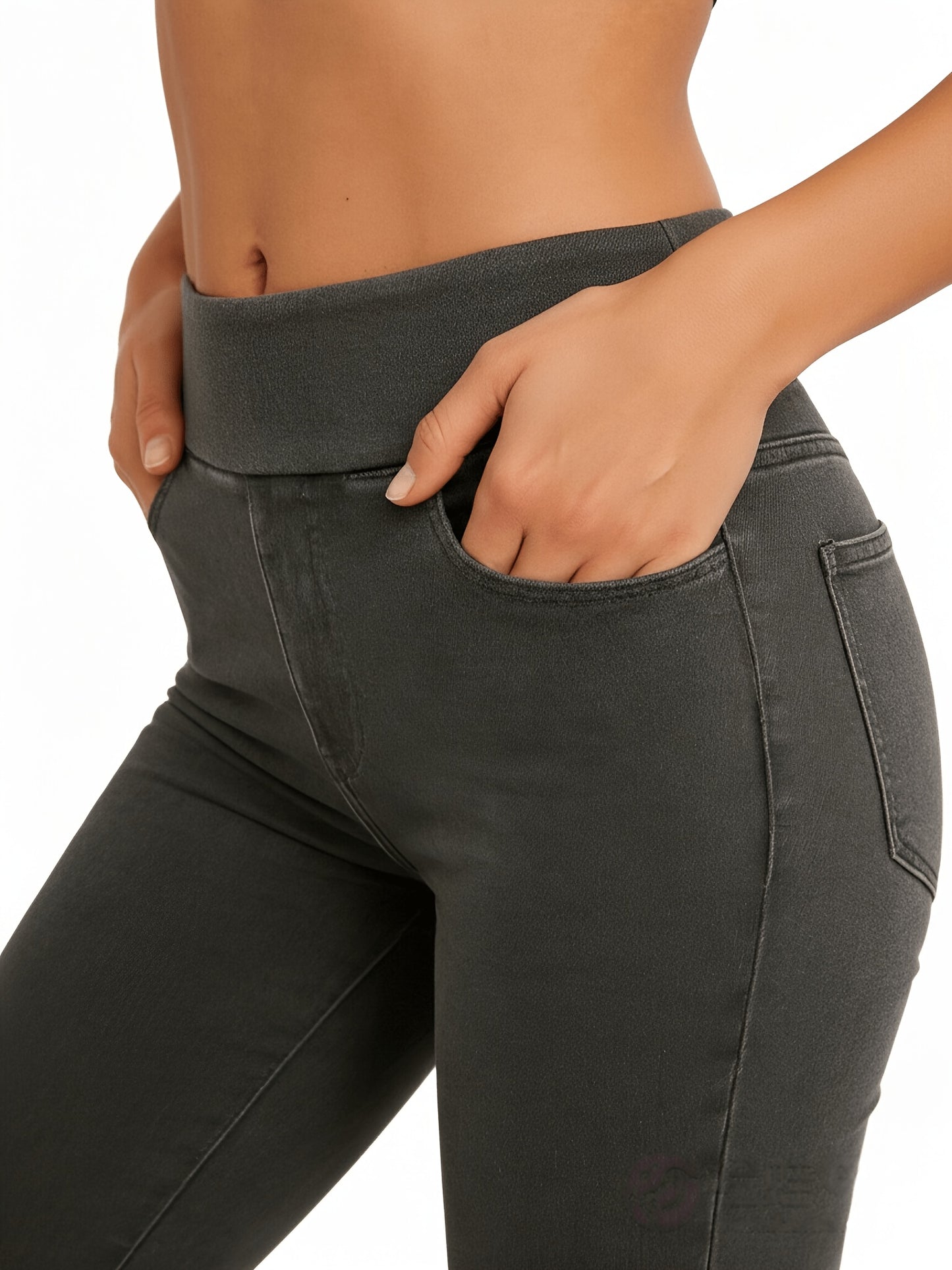 Women's Slim-fit Jeans with Four Pockets, High-waisted Stretchy Leggings, Fashionable Tummy- Denim Style