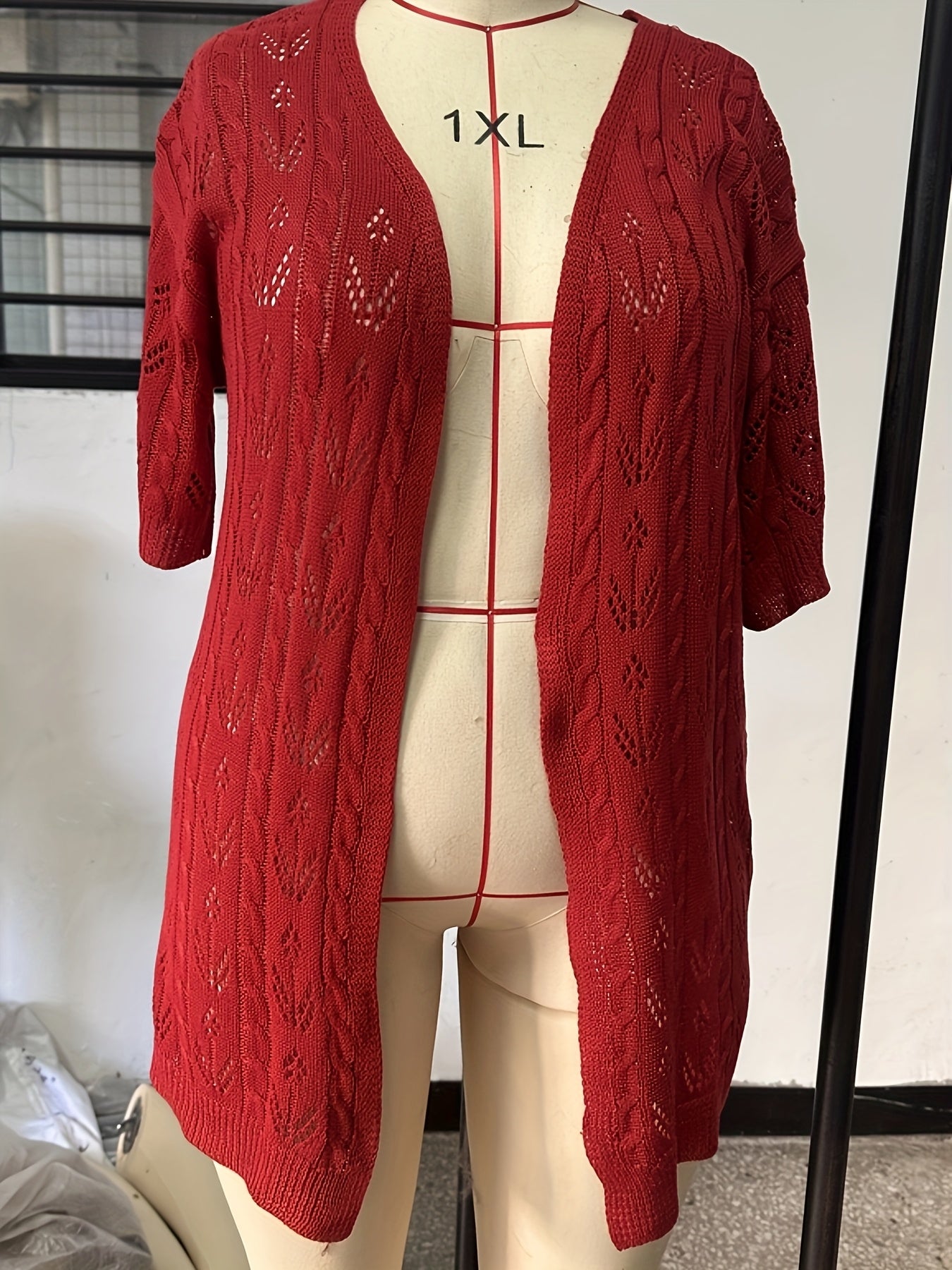Plus Size, Plus Size Women's Lightweight Lace- Cardigan - Open Front Semi-Sheer Cover-Up with Cut-Out Design, Casual Chic Spring/Summer Beachwear for Vacation & Leisure, Summer Layering Piece | Elegant Cardigan | Elegant Craftsmanship, Lace Cardigan