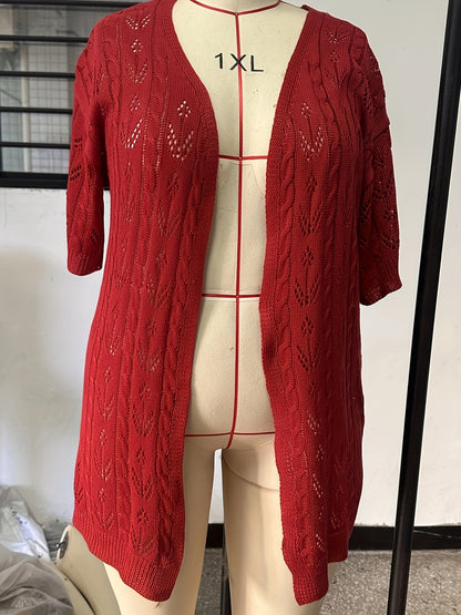 Plus Size, Plus Size Women's Lightweight Lace- Cardigan - Open Front Semi-Sheer Cover-Up with Cut-Out Design, Casual Chic Spring/Summer Beachwear for Vacation & Leisure, Summer Layering Piece | Elegant Cardigan | Elegant Craftsmanship, Lace Cardigan