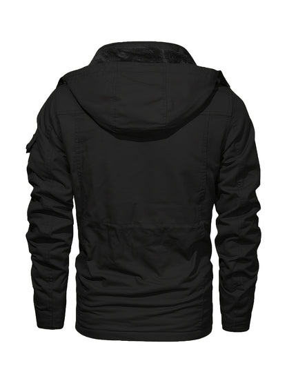 Men'S Jackets Fleece Lined Work Coats Warm Cargo Jackets with Hood