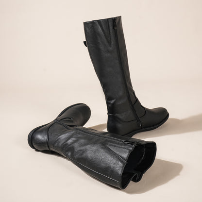 Women's Wide Calf Knee High Boots, Fashion Faux Fur-Lined Pointed Toe Side Zipper With Buckle Winter Boots Suitable for party, dance, shopping, walk, office. Perfect gift for friends, wife, sister, daughter.