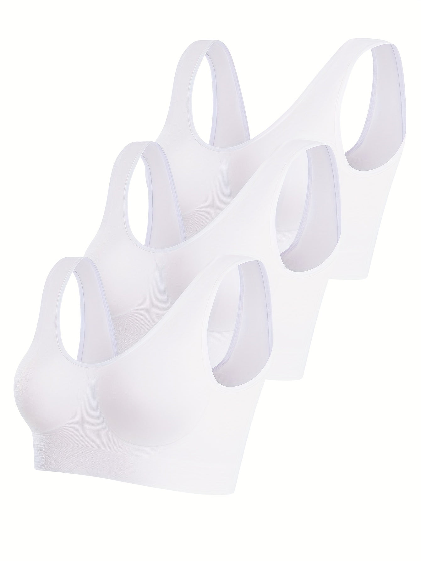 3pcs Women's Seamless Comfort Sports Bras - Thin Single-Layer No Padding Ribbed Nylon Vest Style, Elastic Breathable Backless Design for Gym, Yoga & Casual Wear (Black, White, Beige), Gym Workout Accessories, Smooth Texture Finish, Activewear Essentials,