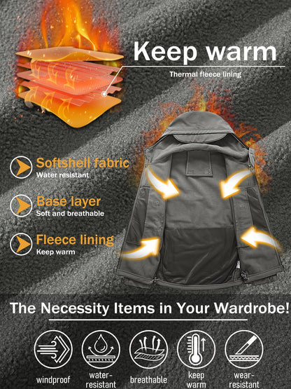 Winter-Ready High-Performance Jacket Men'S Jacket 7 Pockets Nondetachable Hood Performance Lined Soft Shell Winter Coats Windproof, Breathable Great for Camping, Fishing, Skiing Activities And Other Outdoor Activities