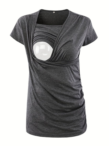 Set of 3 Women'S Short Sleeve Maternity Tops with Side Ruching for Breastfeeding