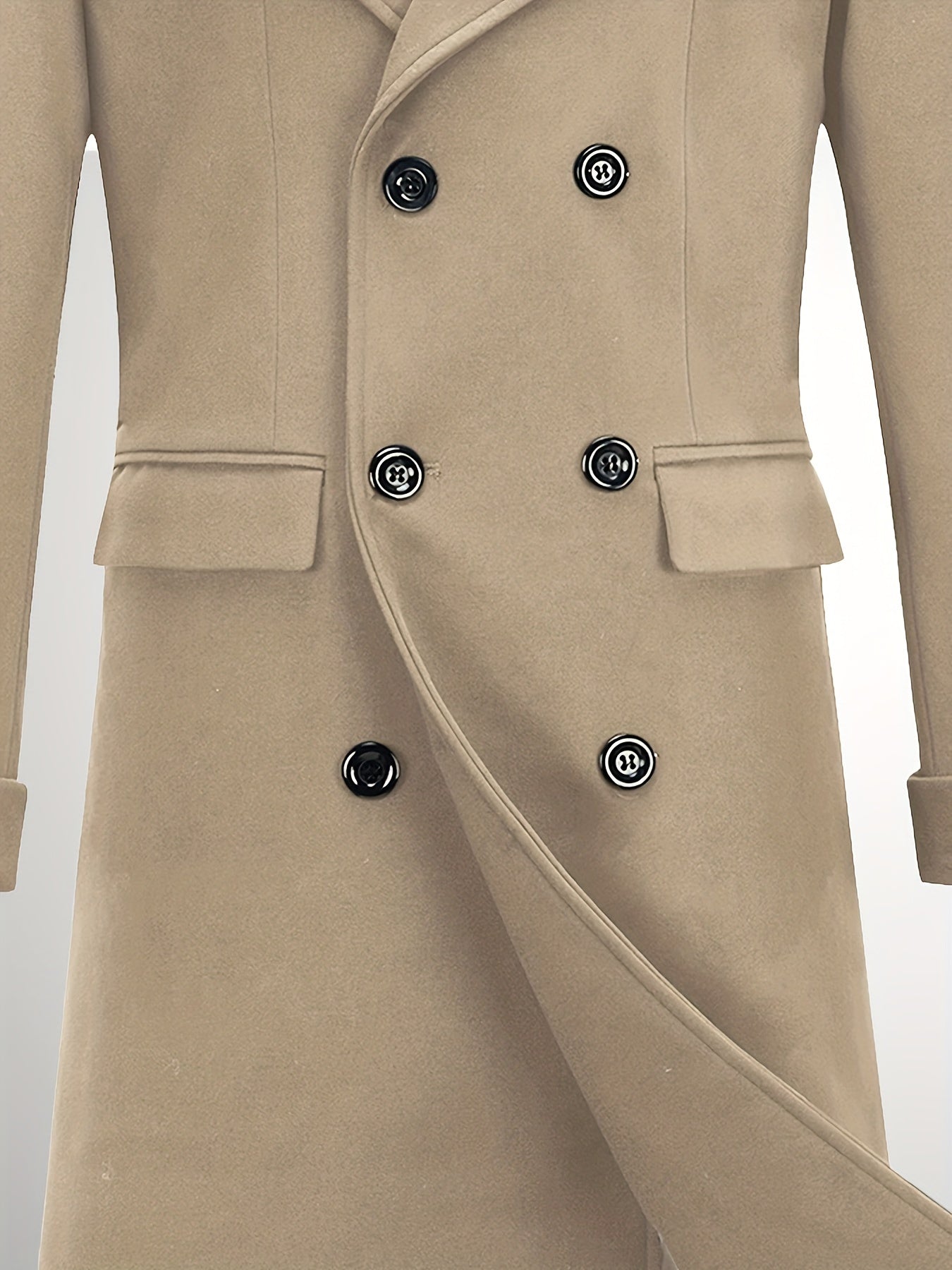 Men's Notch Lapel Long Trench Coat - Casual Insulated Winter Peacoat Classic Double Breasted Overcoat Solid Winter Coat -  Wool Blend - For Men - Suitable for Winter - Perfect Gift for Men