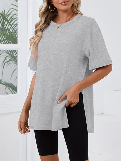 Women'S 3pcs T-Shirt Set - Extra Large, Casual Short Sleeve, Side Cut-Out, Round Neck, Loose Fit, Solid Color, All-Season Tops