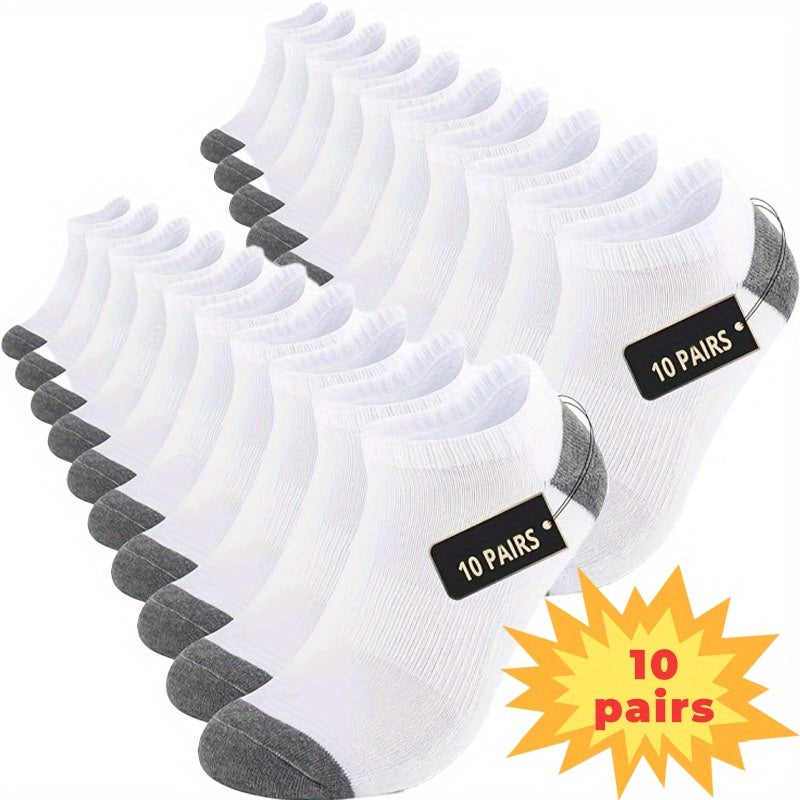 Men's Solid Color Ankle Socks - 10-Pair Pack