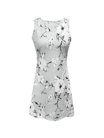 Floral-Printed V-Neck Sleeveless Dress for Spring And Autumn