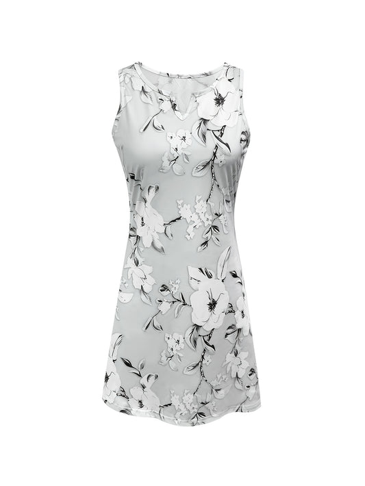 Floral-Printed V-Neck Sleeveless Dress for Spring And Autumn