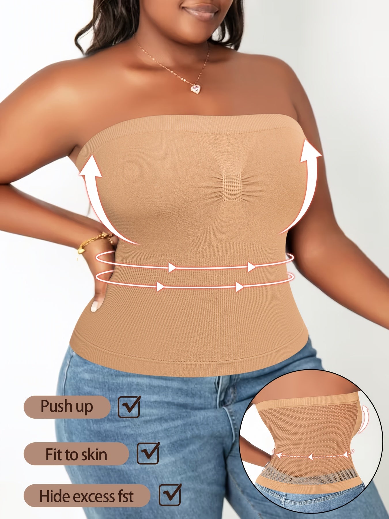 3-Pack Women'S Plus Size Waist Shaping Comfortable & Breathable Tube Top With Built-in Bra