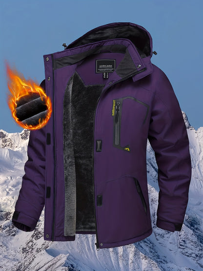 Winter Jacket for Women - Women's Ski Snowboard Jacket Thermal Fleece High Quality Insulated Snow Jacket Casual Work Jacket Outdoor Sports Coat Windbreaker Parka 4 Pockets Camping Snow Jacket Windproof Hood Warm Winter Hiking Fleece Lined Jacket