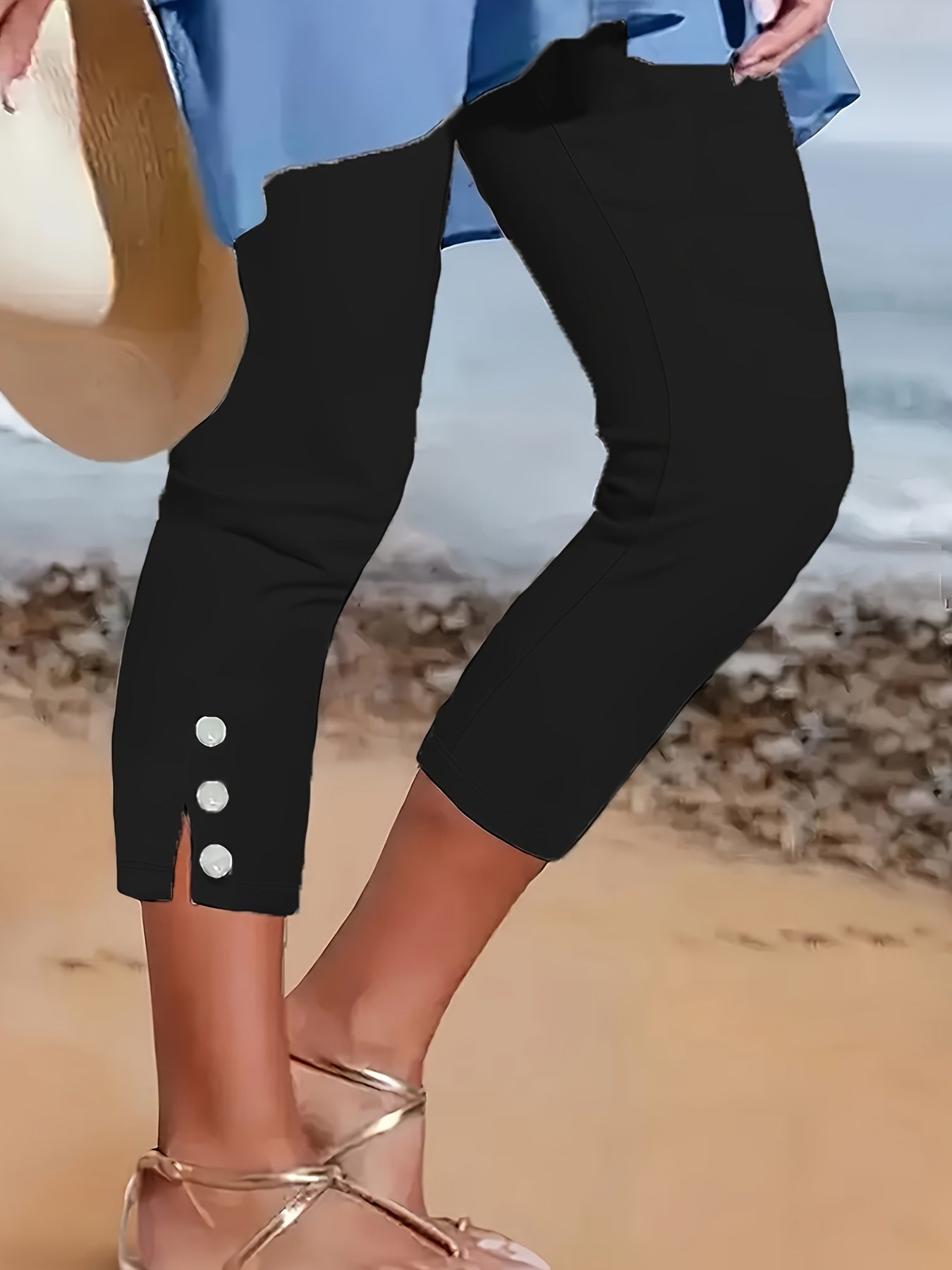 3357 White Black Red Three-Pack Women's Elastic Waistband, Medium Stretch Fabric, All-Season Casual Pants