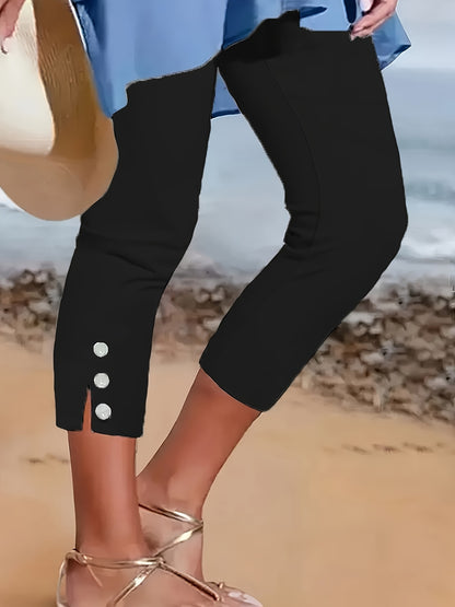 3357 White Black Red Three-Pack Women's Elastic Waistband, Medium Stretch Fabric, All-Season Casual Pants