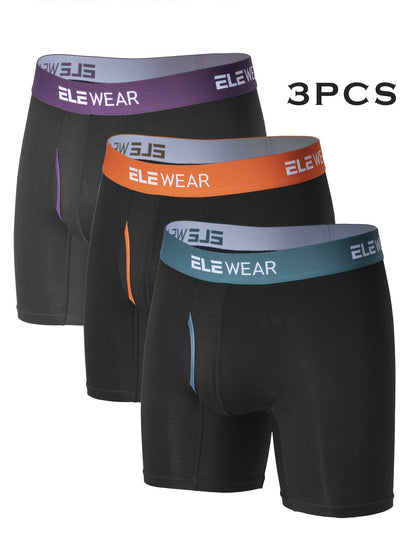 ELEWEAR 3pcs Men's Bamboo Fiber Boxer Briefs - Breathable, Moisture-Wicking, Stretchy Underwear for Sports & Casual Wear