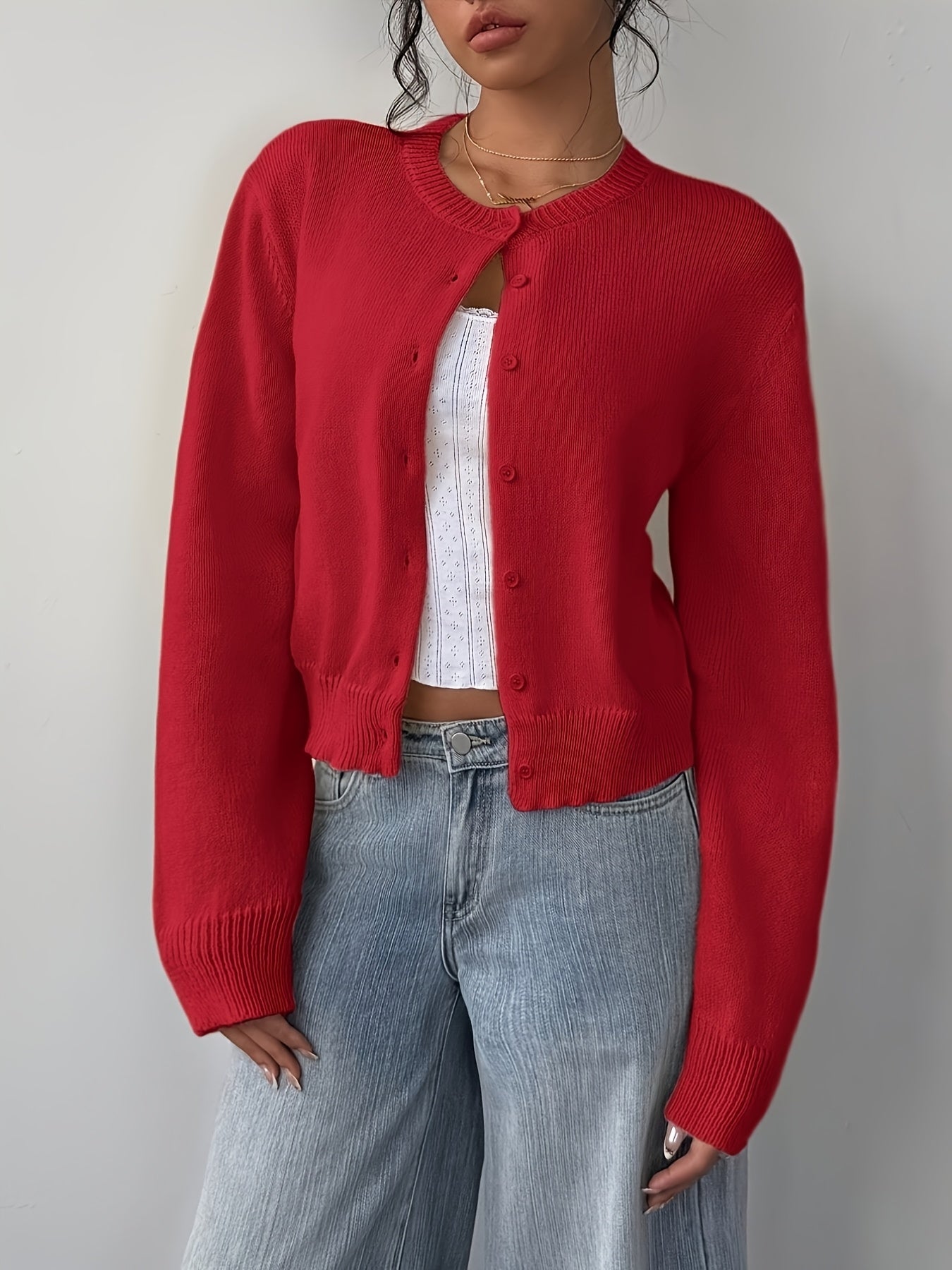 Womens Local Warehouse New Arrivals, Spring Autumn Round Neck Button Cardigan, Elegant Noble Ladies Cropped Long Sleeve Tops, Soft Slim Fit Casual Daily Outerwear, Ropa De Mujer Fashion Female Clothes Discount Promotion