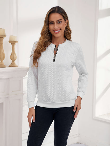 European And American Women's Fashionable Embossed Pullover Hoodie, Zipper Autumn And Winter Casual Long Sleeved Textured Top, Solid Color Long Sleeved Sportswear, Women's Clothing