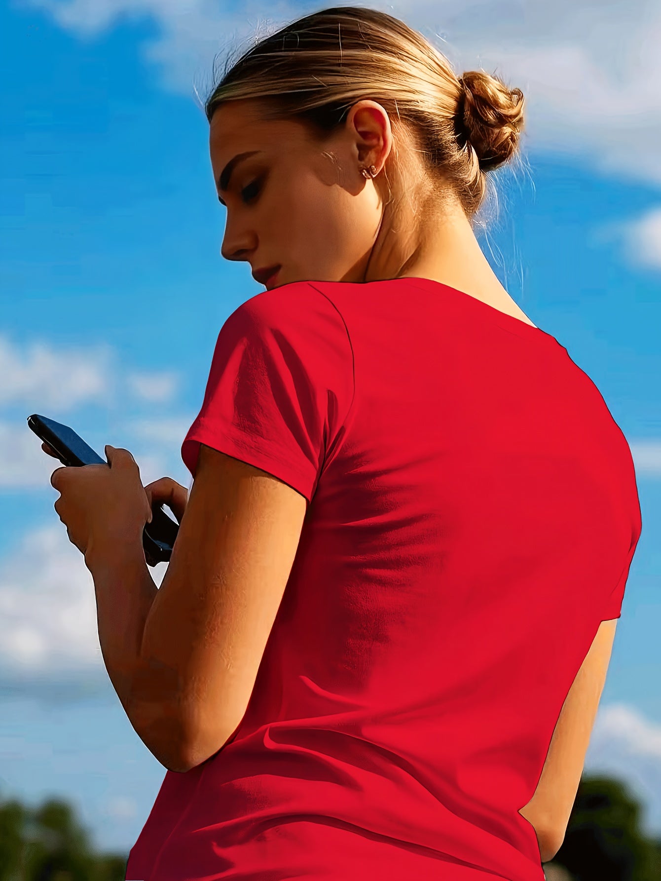 Women's Red Printed Short-Sleeve T-Shirt - product view 8