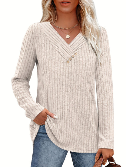 Two-piece Women'S Fashion Top, Casual Long-sleeved Pullover, V-neck Button, Thin Autumn And Winter Sweater, Cropped Sweaters for Women, Colourfull Loose Sweater for Women, Long Sweaters for Women, Everyday Outfit, Layering Piece, Vneck Design